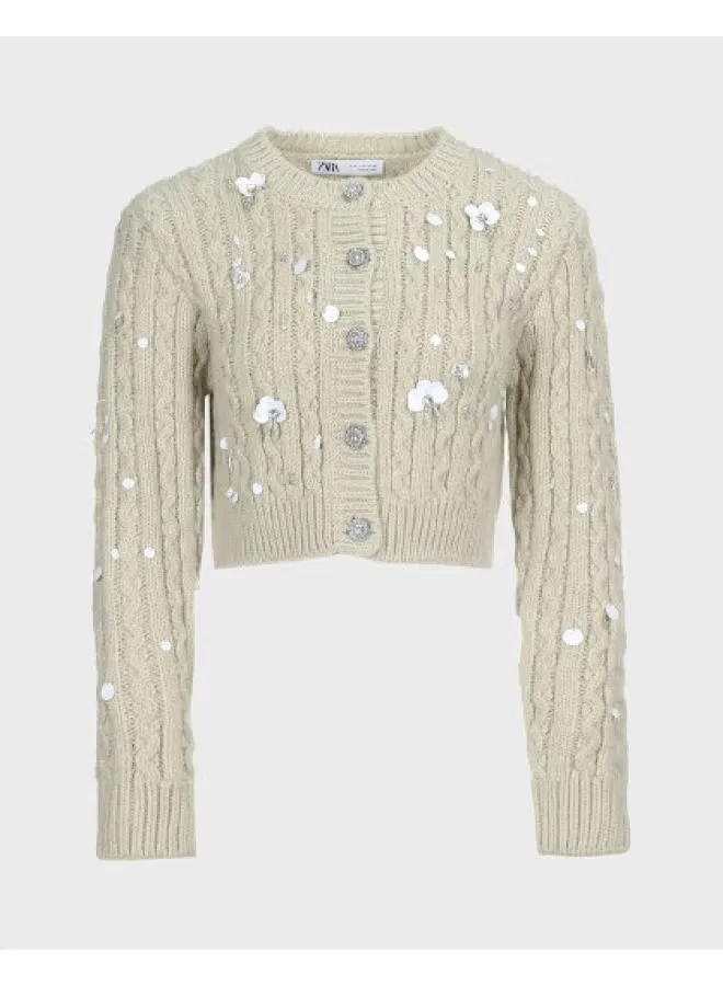 Кардиган с блестками Zara, белый