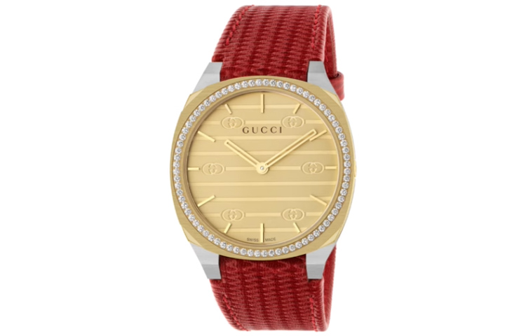 

GUCCI Часы 25H Collection Wrist Watch Quartz Movement Leather Strap 34mm Gold Dial Women's Watch