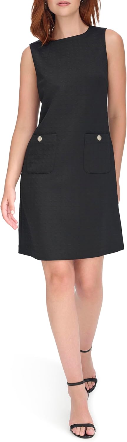 

Женское мини-платье без рукавов Tommy Hilfiger с фактурным трикотажным лифом и вырезом-лодочкой, Black