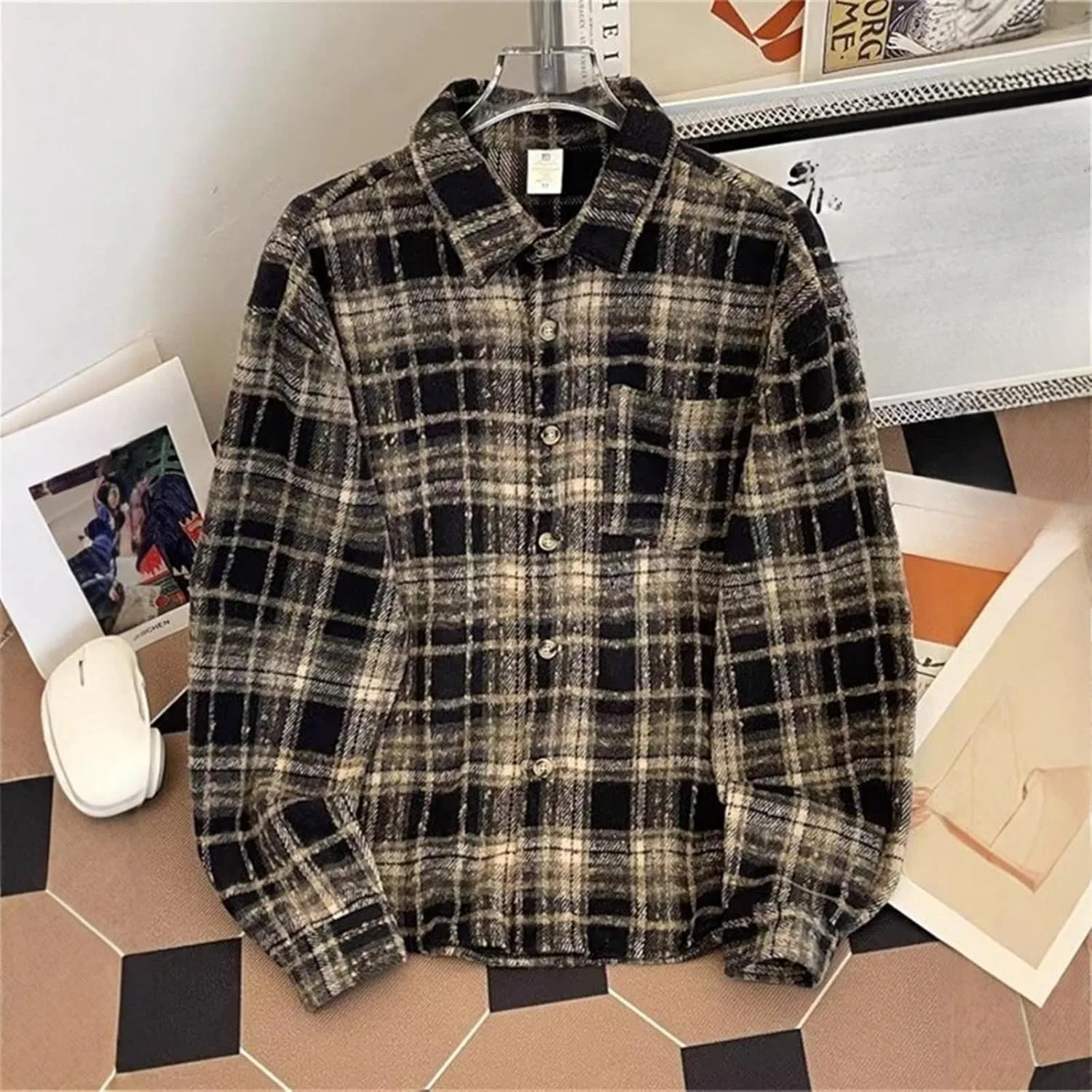 Блуза, клетчатая, Plaid Shirt, черный — фото 3