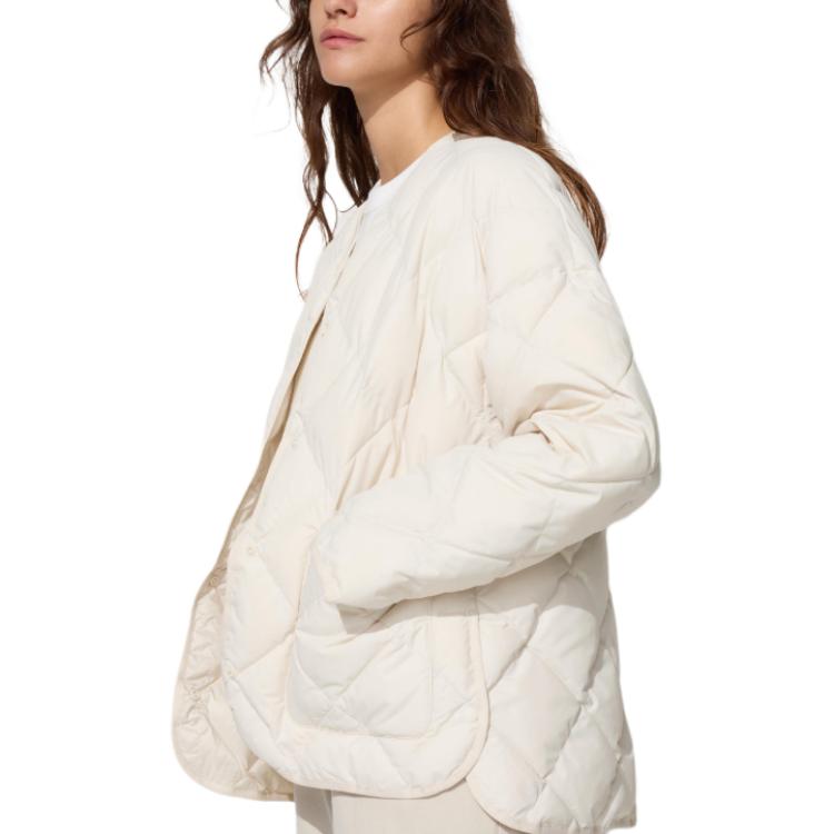 UNIQLO Женская куртка пуховик светло-бежевая, Light Beige — фото 4