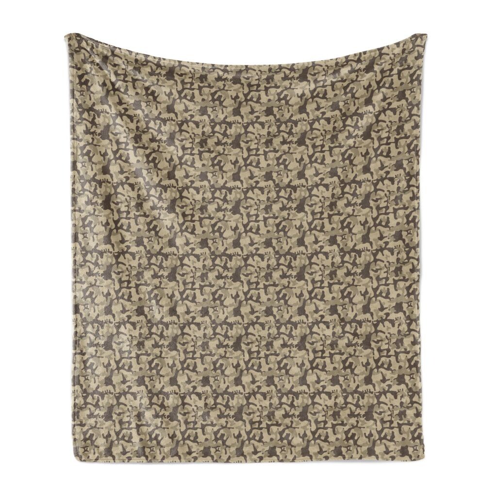 

ABAKUHAUS Camo Мягкое фланелевое флисовое одеяло, камуфляжный повтор, уютный плюш для использования в помещении и на открытом воздухе, 125 x 175 см, темно-серо-коричневый, бледно-сепия
