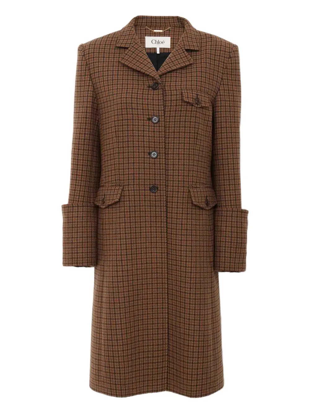 

Однобортное пальто из шерсти с узором «гусиная лапка» Chloé, коричневый