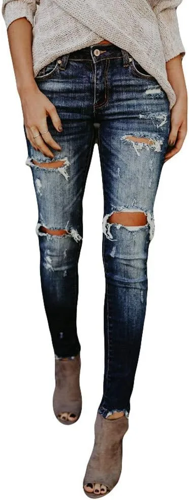 

JOFOW Женские скинни джинсы Ripped Distressed Washed Pencil High Waist
