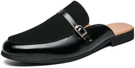 

Мужские кожаные сандалии с металлической пряжкой, низким каблуком, формальные, ретро, с круглым носком, замшевой отделкой, удобные, с нескользящей подошвой, с ремешком на пятке, деловые, полуботинки Nelsbrex, черный