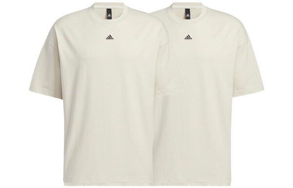 Футболка Men's adidas Solid Color Logo Loose Sports Short Sleeve Creamy White T-Shirt, мультиколор — фото 2