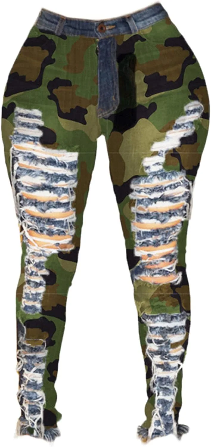 

Andongnywell женские рваные камуфляжные джинсы-леггинсы
