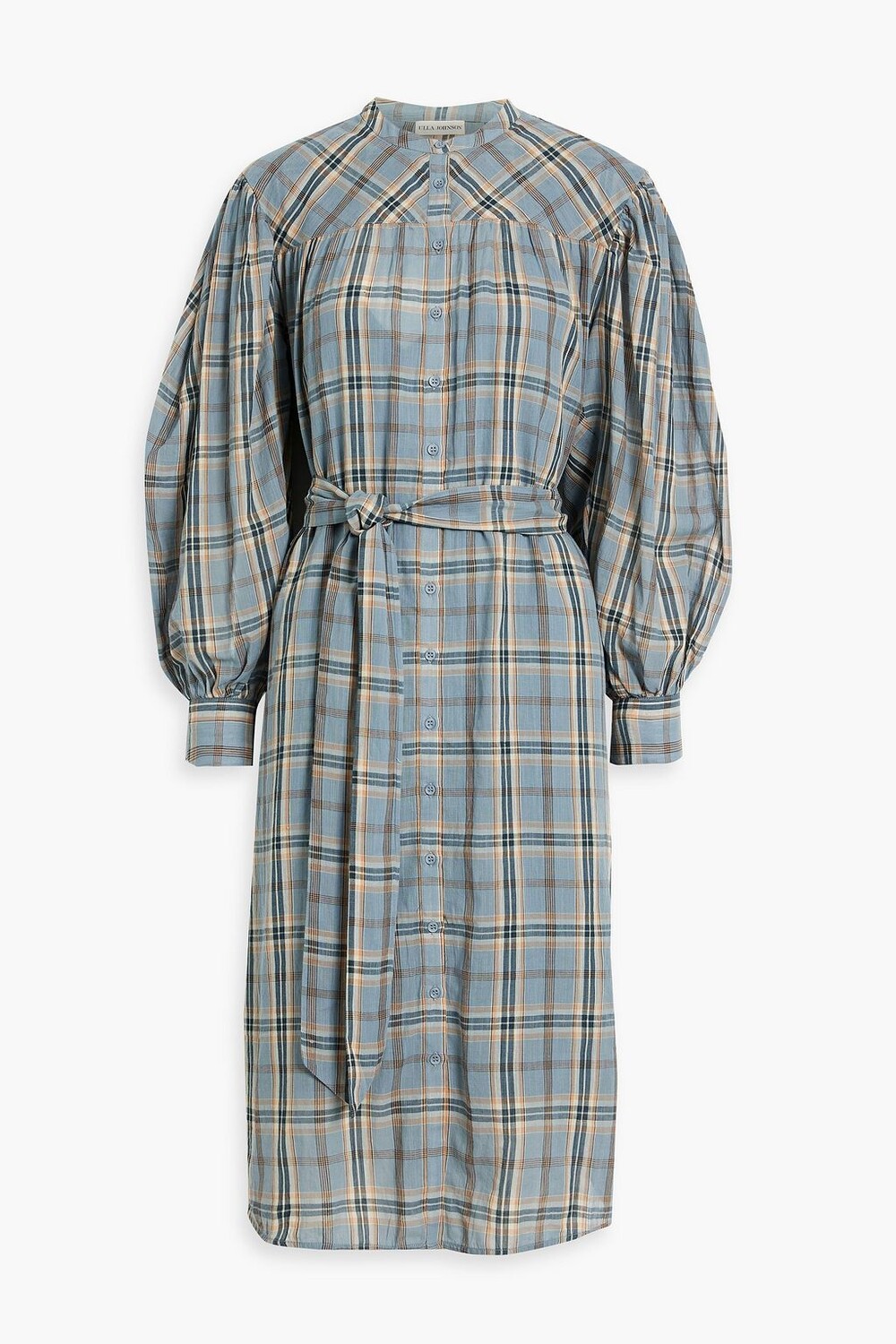 

Платье Fayette из хлопковой вуали в клетку со сборками ULLA JOHNSON, синий