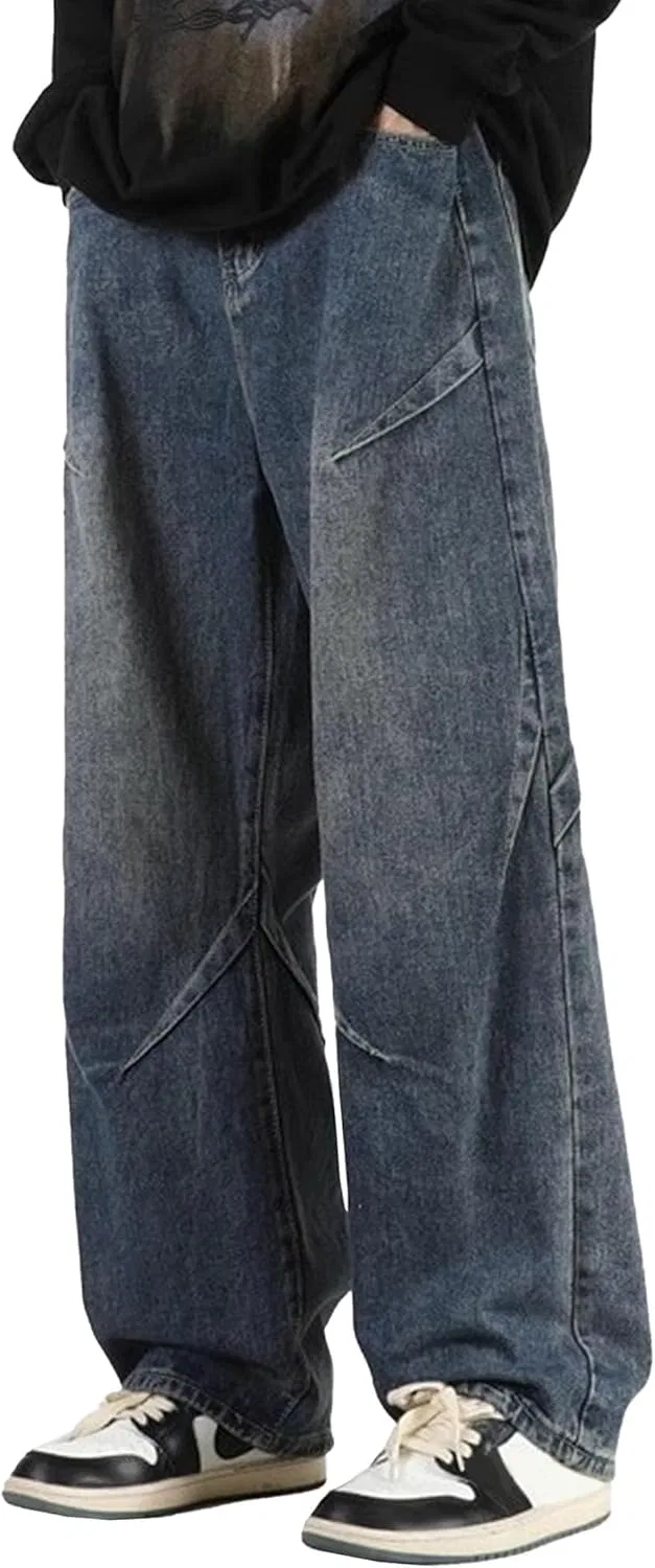 Джинсы свободного кроя, Wide Leg Jeans Men, синие