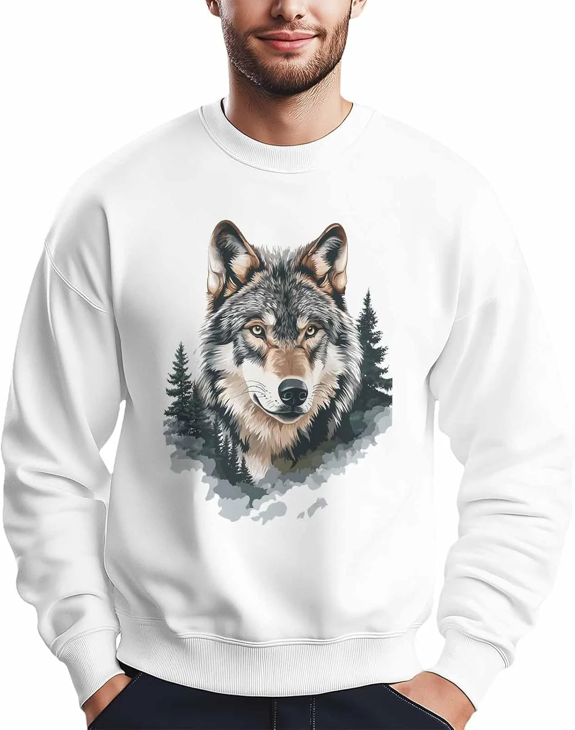 

Мужской свитшот Vintage Green Forest с принтом волка Winvebermior