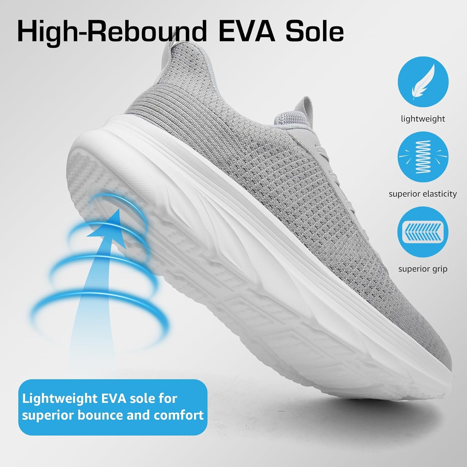 Мужские слипоны DimaiGlobal для ходьбы, повседневные кроссовки, теннисные туфли, противоскользящие спортивные беговые туфли, легкие тренировочные кроссовки, дышащая сетка, модная спортивная обувь, светло-серый — фото 3