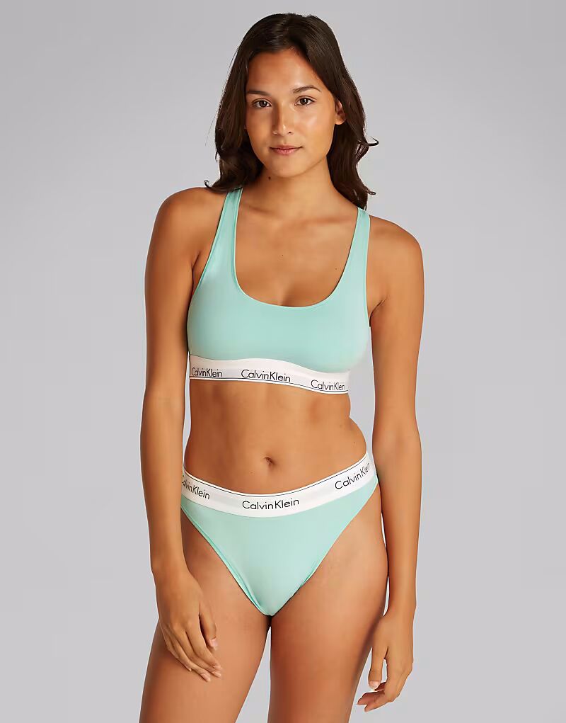 

Трусики-танга Calvin Klein Modern Cotton с высоким вырезом бедра мятно-синего цвета