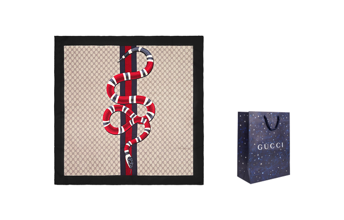 

Шелковый шарф унисекс черный красный GUCCI