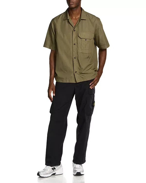 Мужская рубашка свободного кроя с нагрудным карманом Camicia relaxed fit pocket shirt Stone Island, Military Green — фото 3