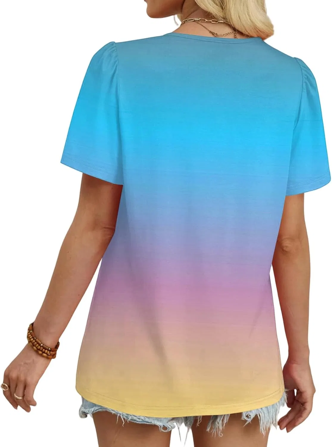 Женская футболка с плиссированным воротником Summer Tops, Sky Blue — фото 3