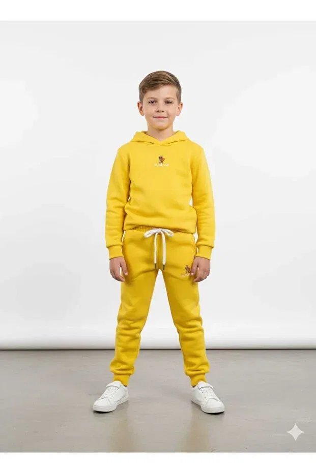 Детский спортивный костюм с принтом Unisex Tracksuit Set Burçak Butik, Yellow