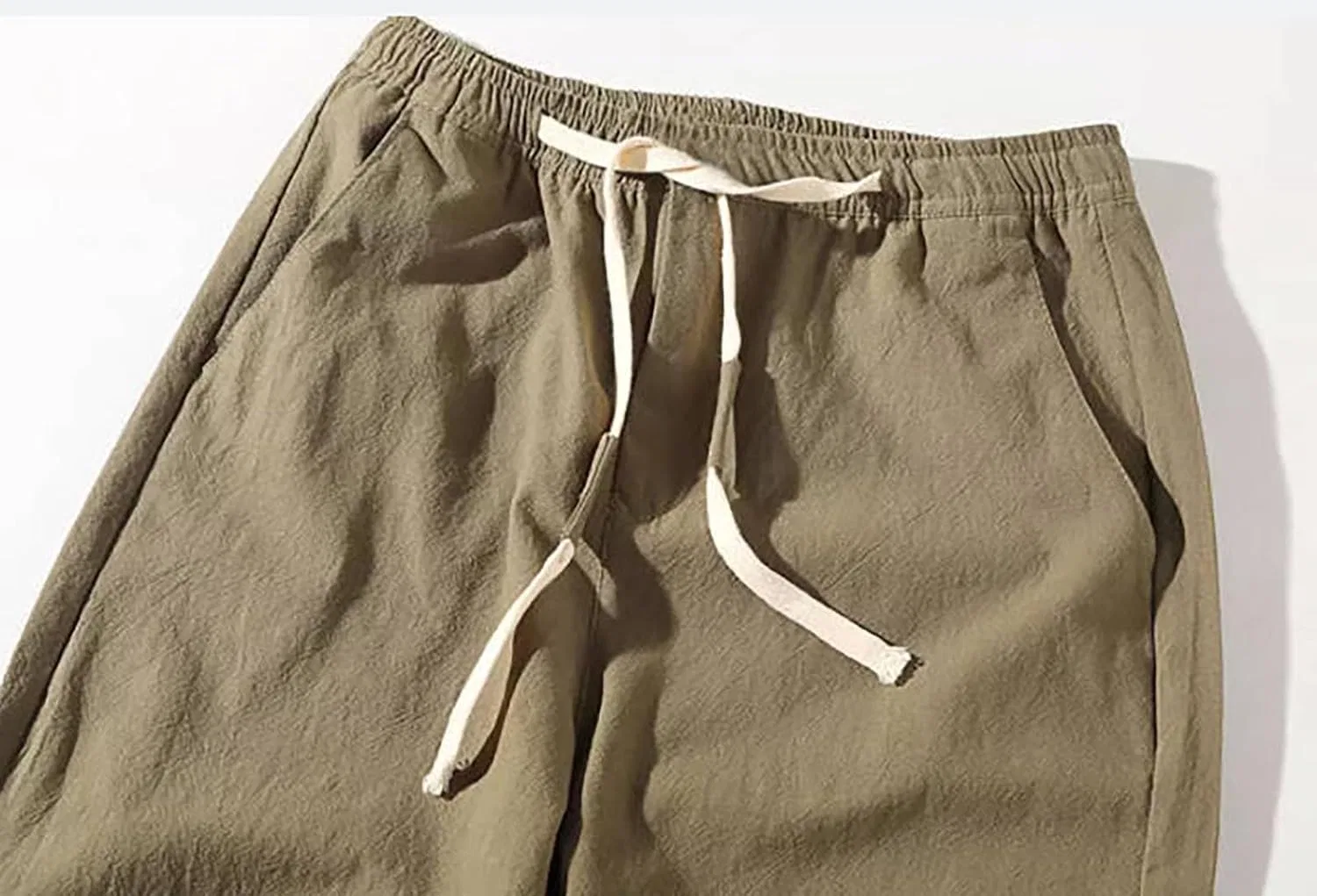 Мужские льняные брюки на elastic drawstring, зелёный — фото 2
