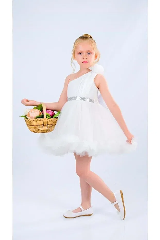 Детское платье для девочек без рукавов One-Shoulder girl's evening dress Mnk Baby&Kids, White