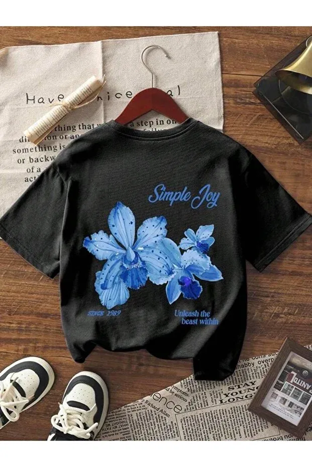 Детский комплект футболок с принтом Simple Joy-Flower-Limoncello Morning Kids, Baby Blue-Black-White — фото 3
