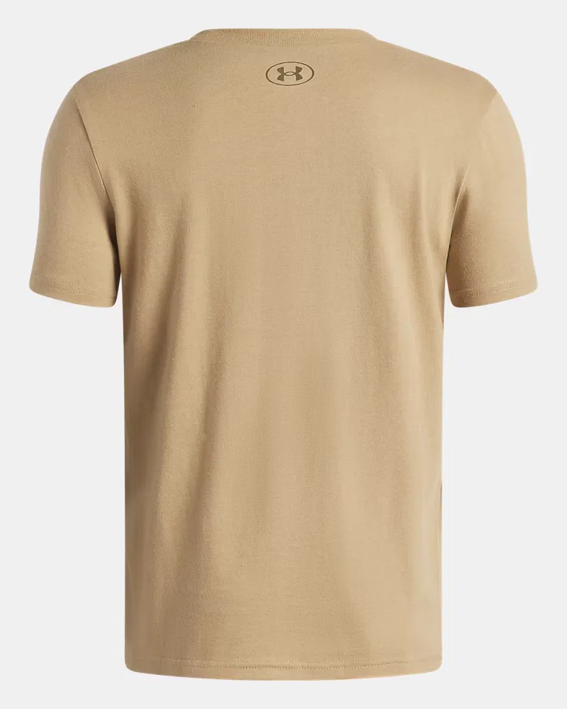 Футболка с коротким рукавом для мальчиков из хлопковой смеси UA Crest Logo UnderArmour, Camel/Marine Od Green — фото 2