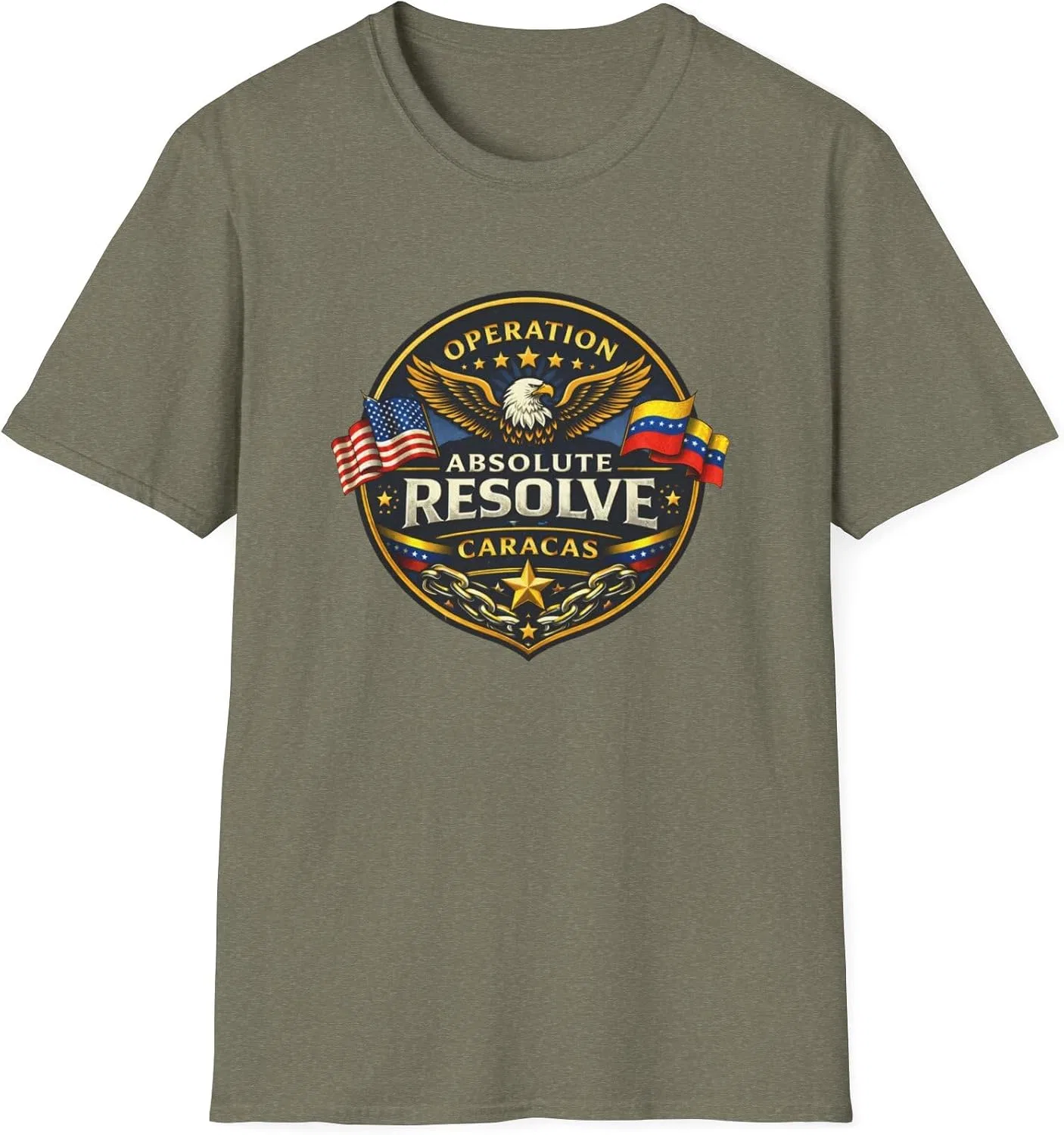 Женская футболка с принтом Operation Absolute Resolve, Heather Military Green