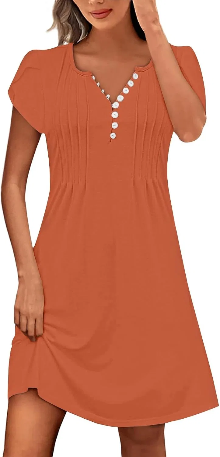 Женское летнее платье мини V-образный вырез Petal рукава A-line, Orange