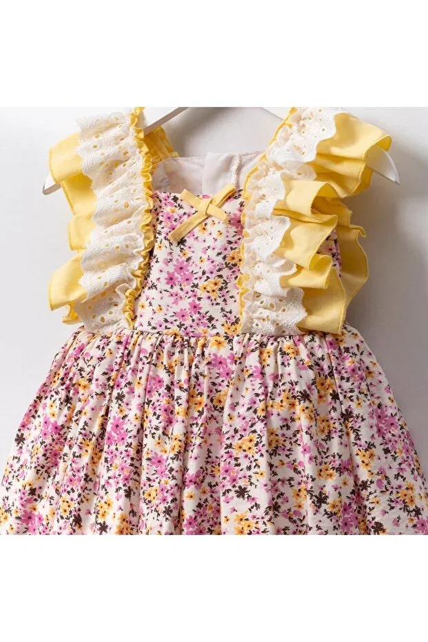 Детское платье для девочек с графическим принтом Mmg Kids Wear, Yellow-Pink — фото 3