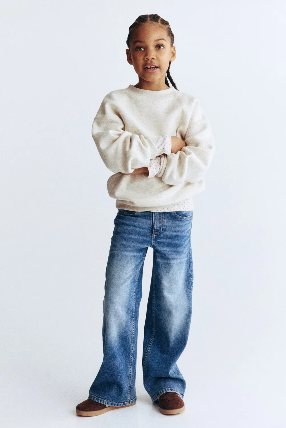 Джинсы с широкими штанинами из суперэластичной ткани H&M, Washed Denimblau
