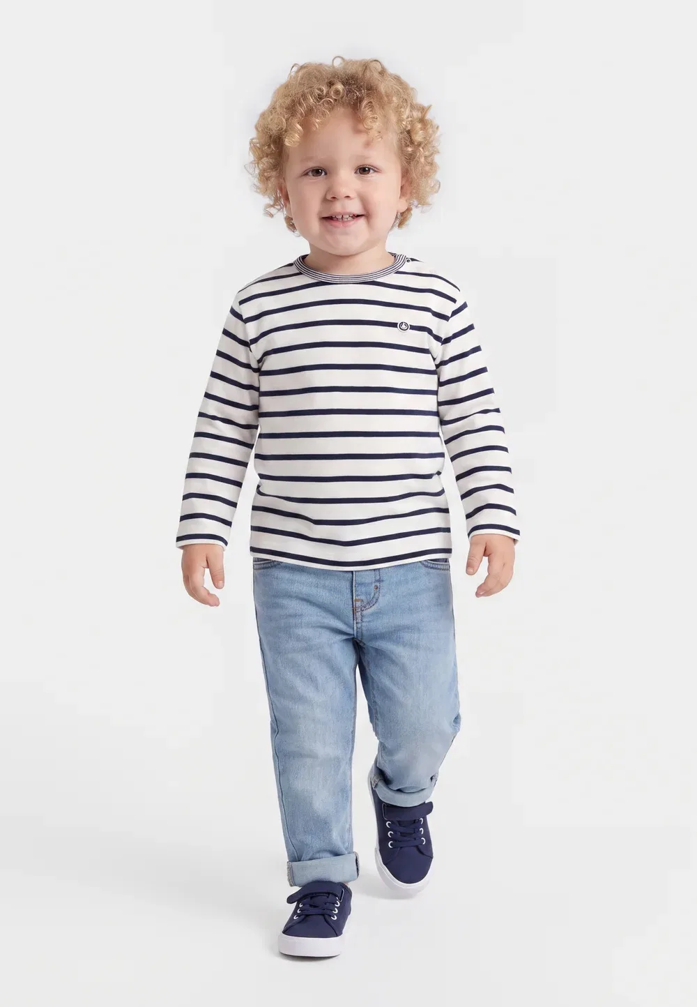 Футболка Bebe Debout с длинными рукавами Petit Bateau, Marshmallow/Smoking