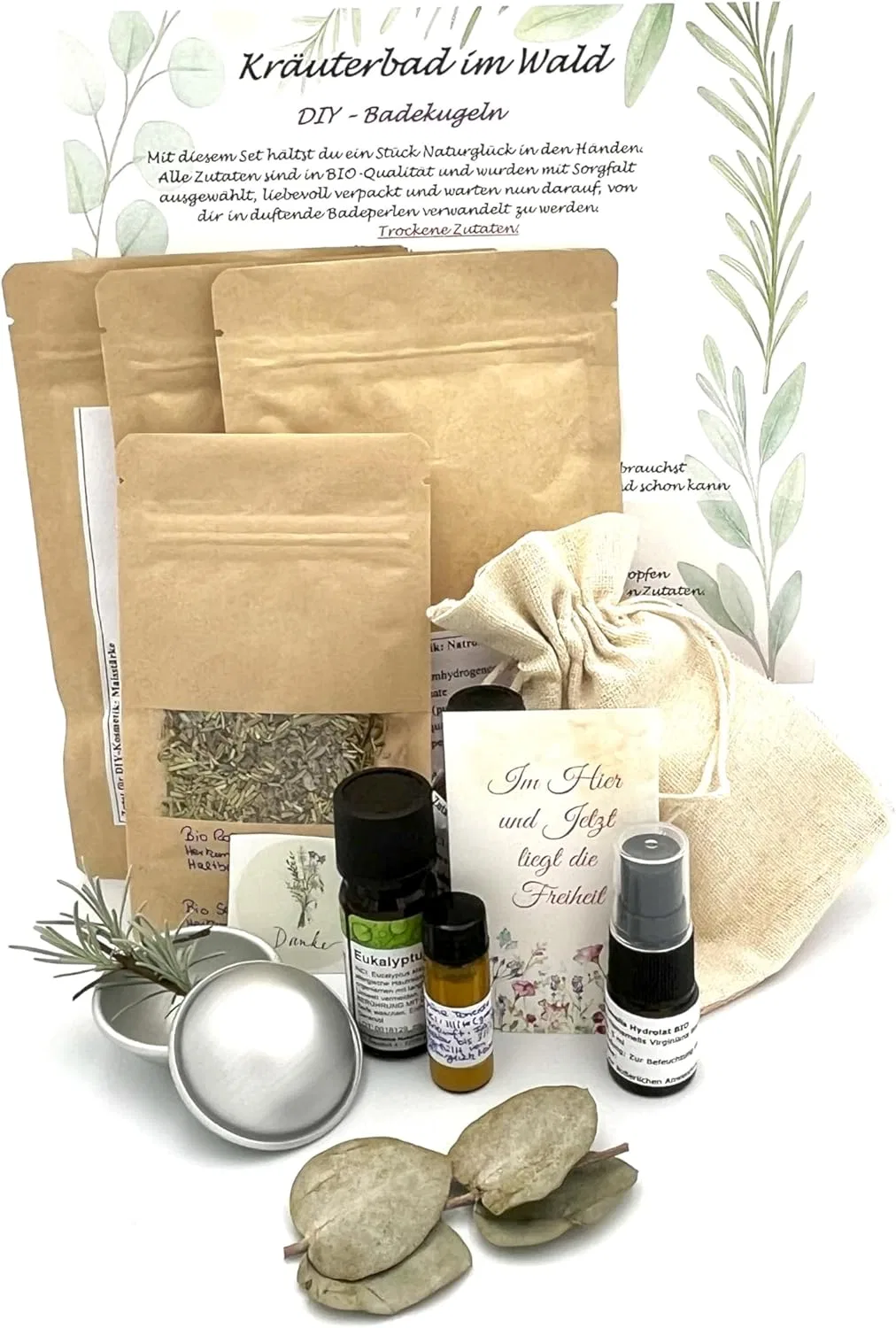 Набор для создания бомбочек для ванны Herb Bath in the Forest, SpiritNatura, органические ингредиенты с эвкалиптом, розмарином и шалфеем