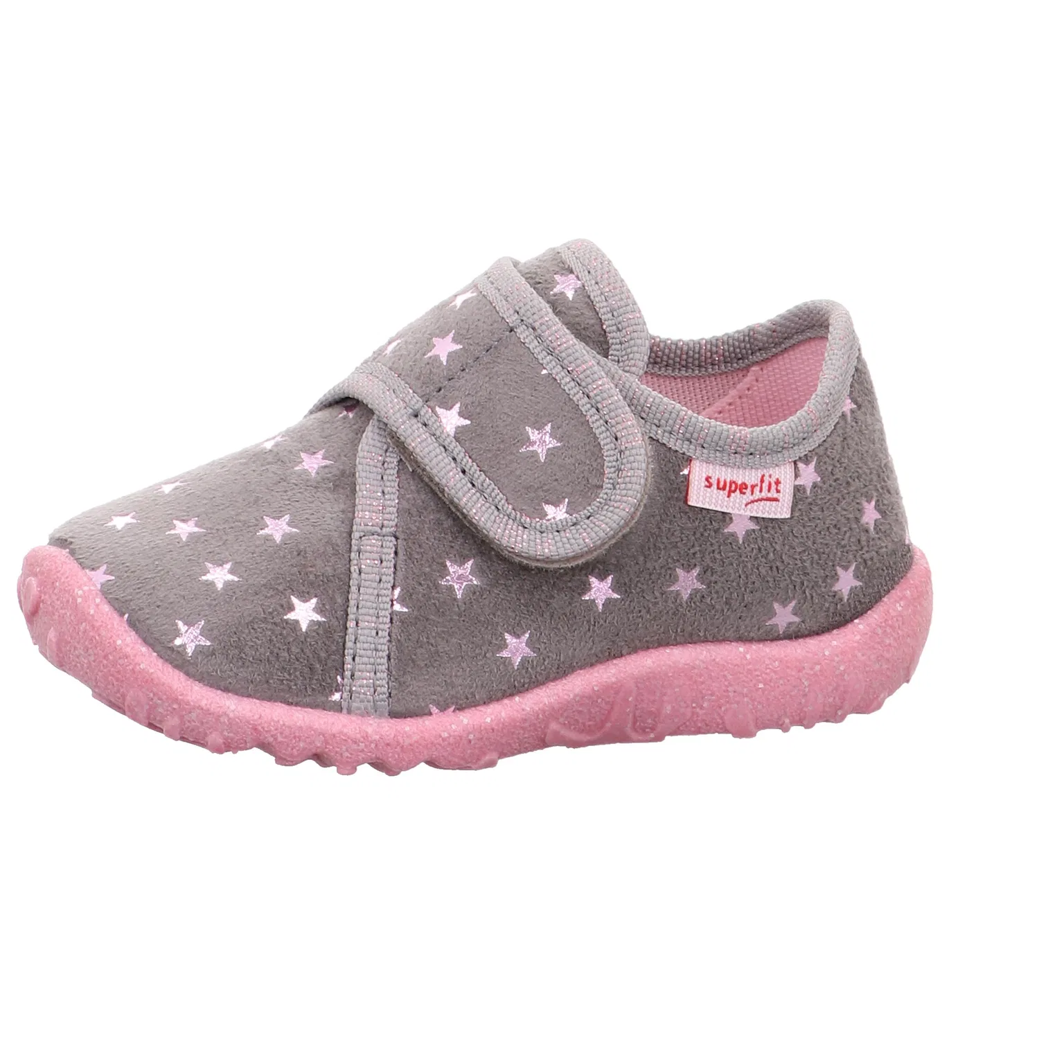 Детские текстильные тапочки с липучкой Superfit, Gray/Pink Star