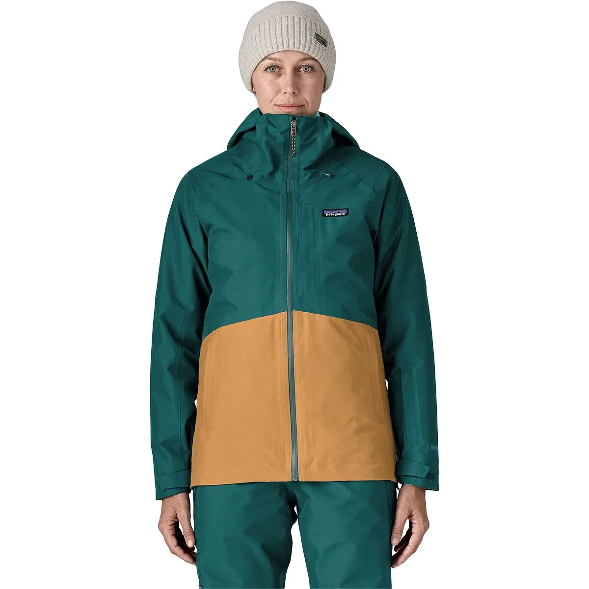 Женская 3-в-1 куртка с принтом Powder Town Patagonia, Cascade Green
