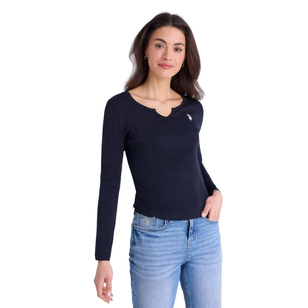 Лонгслив U.S. Polo Assn. Notch Neck T-Shirt, черный