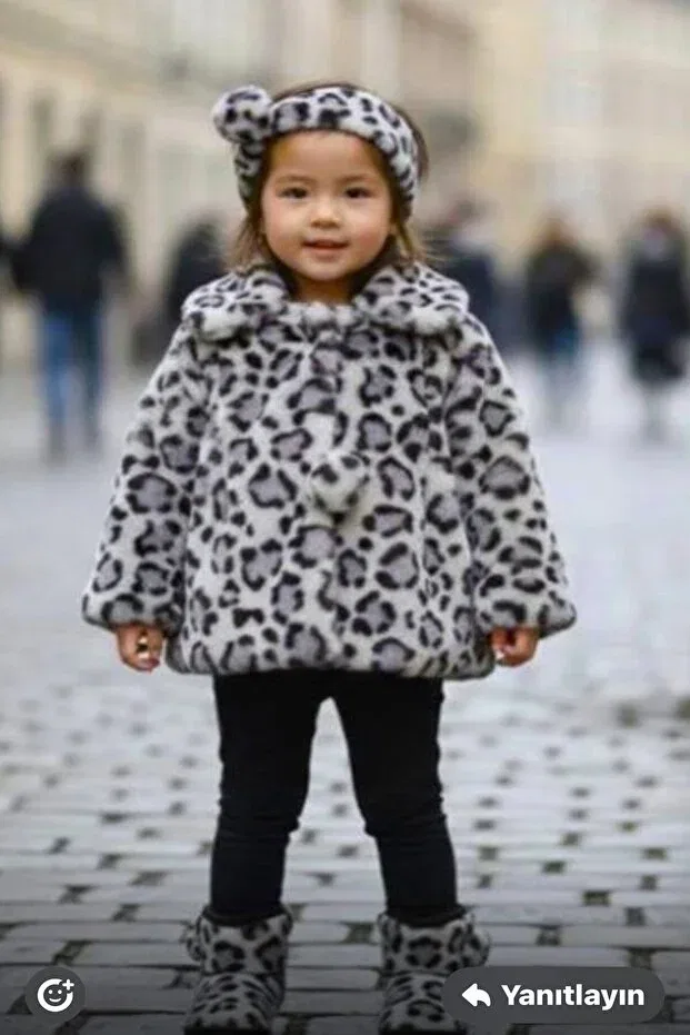 Детское пальто для девочек с принтом Leopard Dekubaby, Gray — фото 2