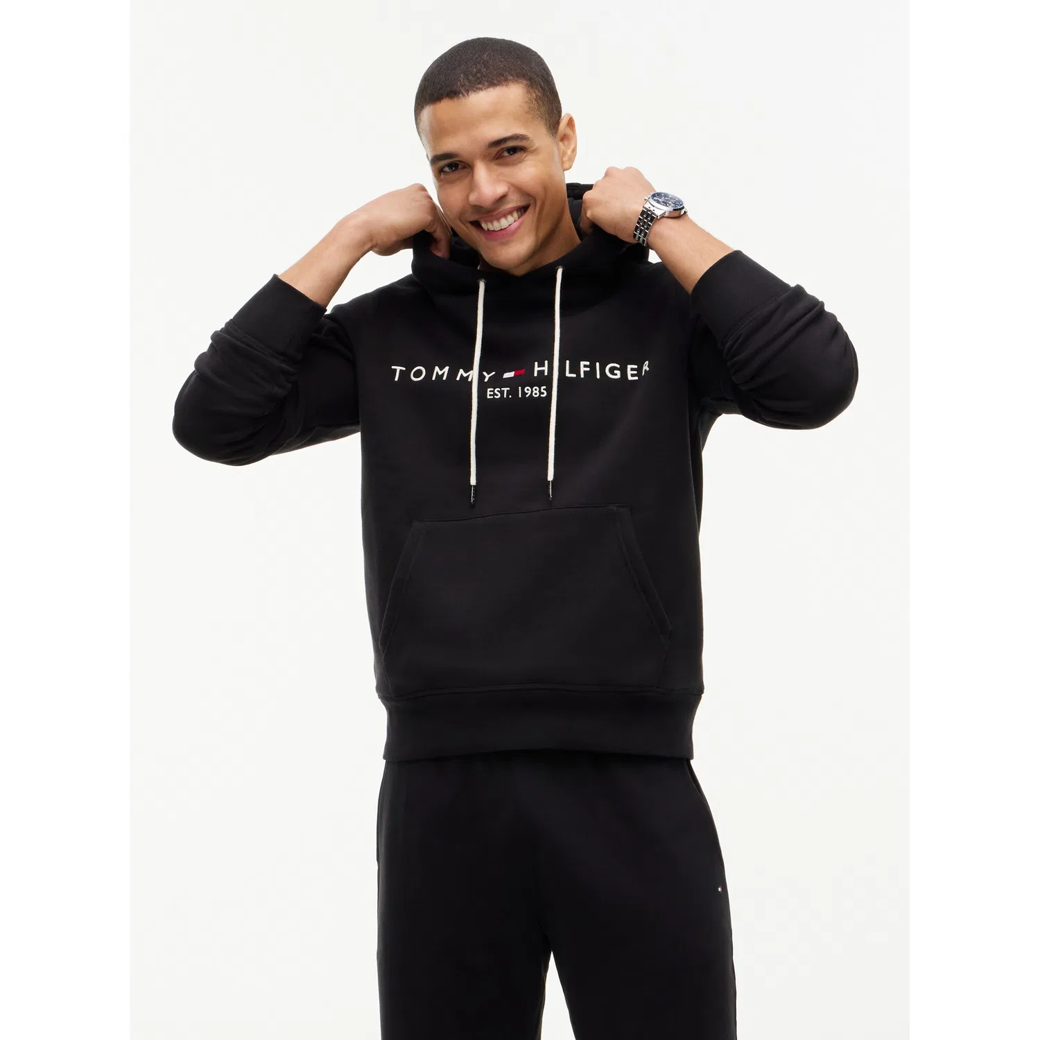 Мужской худи с логотипом Tommy Hilfiger, Jet Black