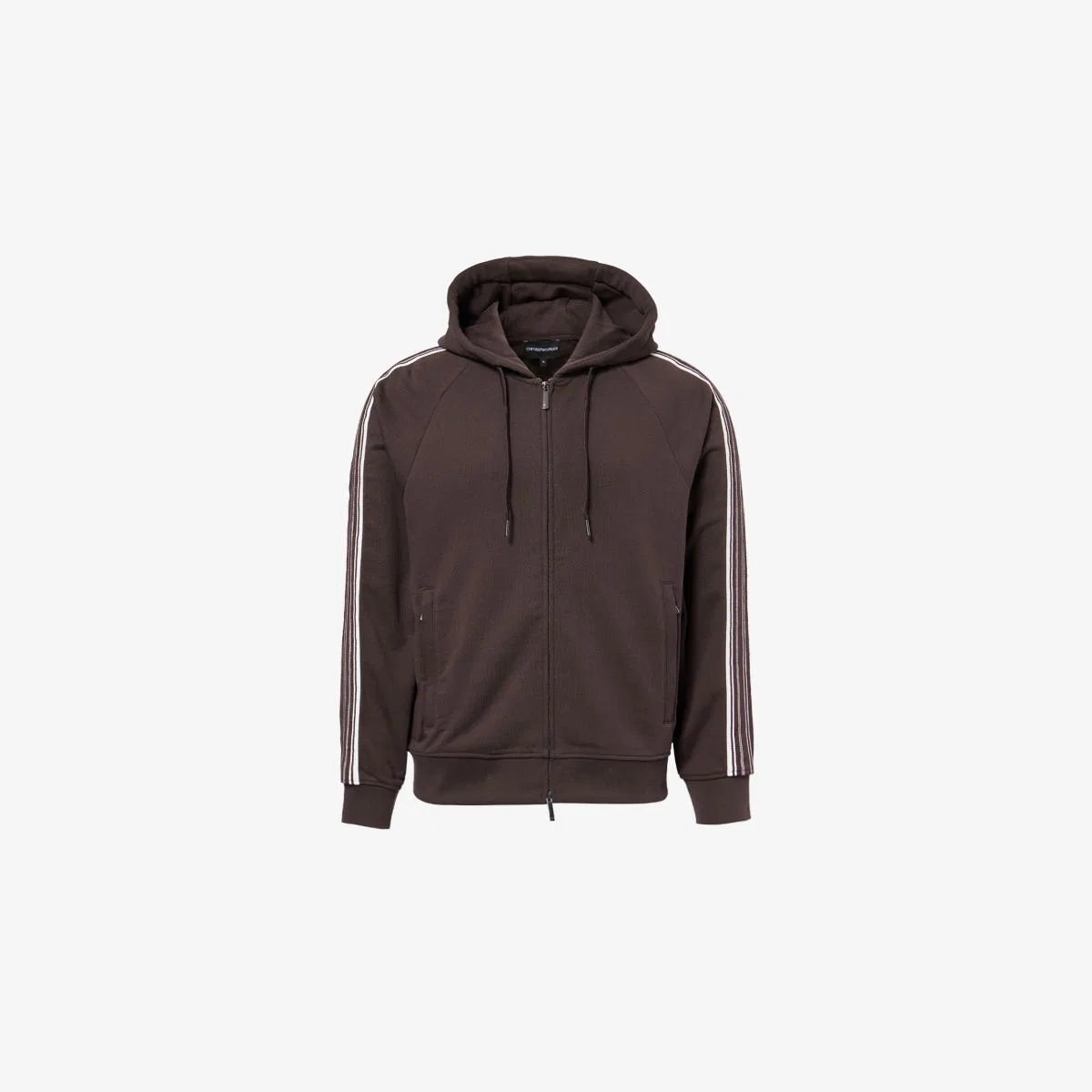 Хлопковая толстовка с капюшоном на молнии и тесьмой Emporio Armani, черный
