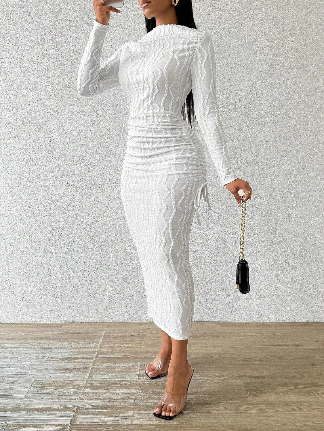 Женское длинное платье с принтом Knitted Maxi, White — фото 3