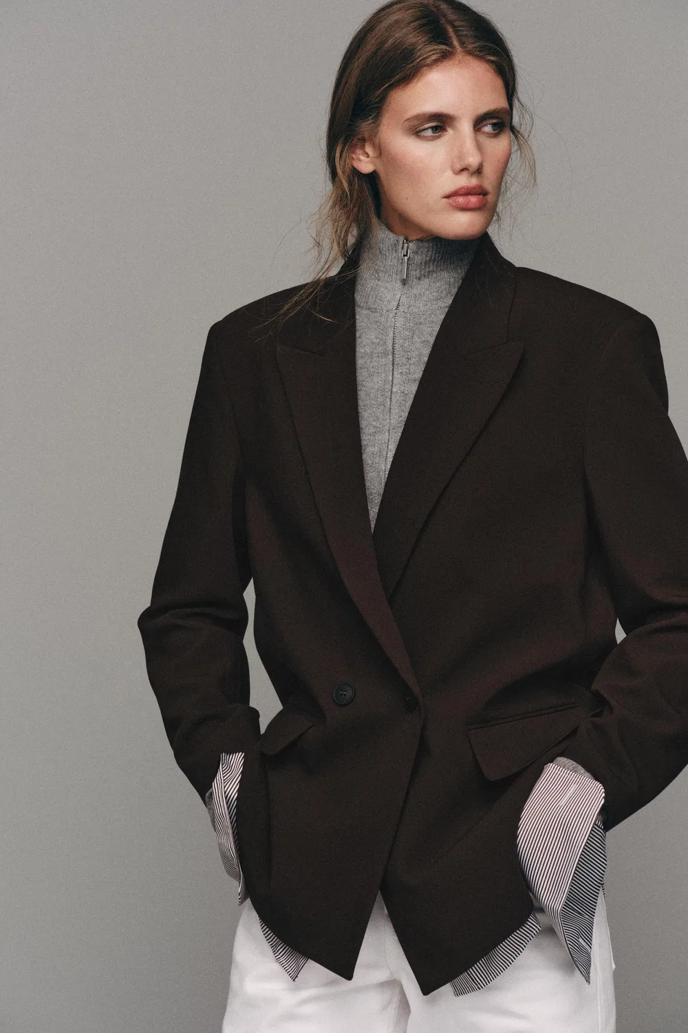 Блейзер оверсайз с двубортной застежкой ZARA, Brown — фото 2