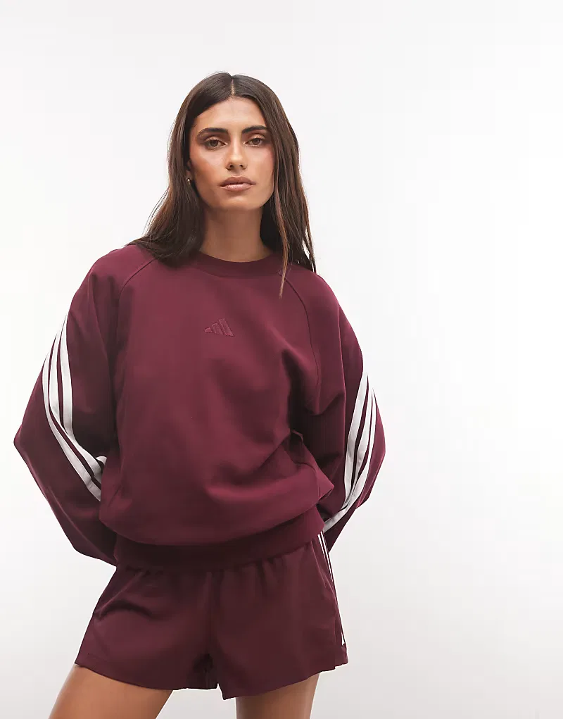 Толстовка Adidas Sportswear с тремя полосками, бордовый — фото 2