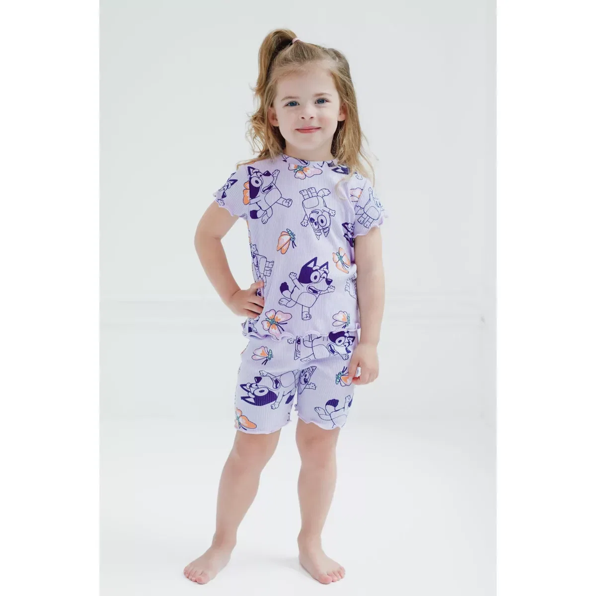 Детский комплект футболки и шорт с принтом Bluey Ribbed T-Shirt and Shorts Outfit Set Bluey, Lavender — фото 2