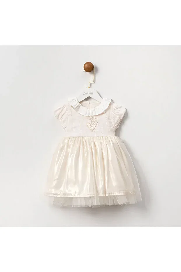 Детское хлопковое платье для девочек Ayshe ecru girl dress Cumino, Ecru