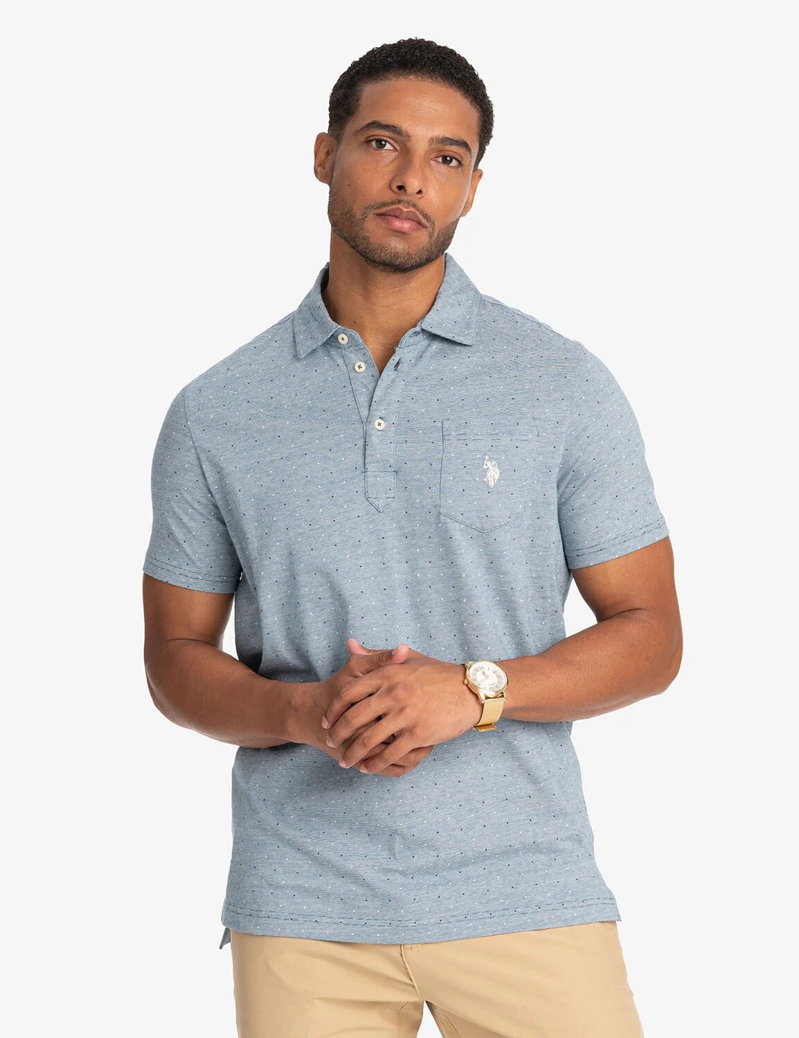 

Футболка поло U.S. Polo Assn. Printed End-on-end Striped, синий