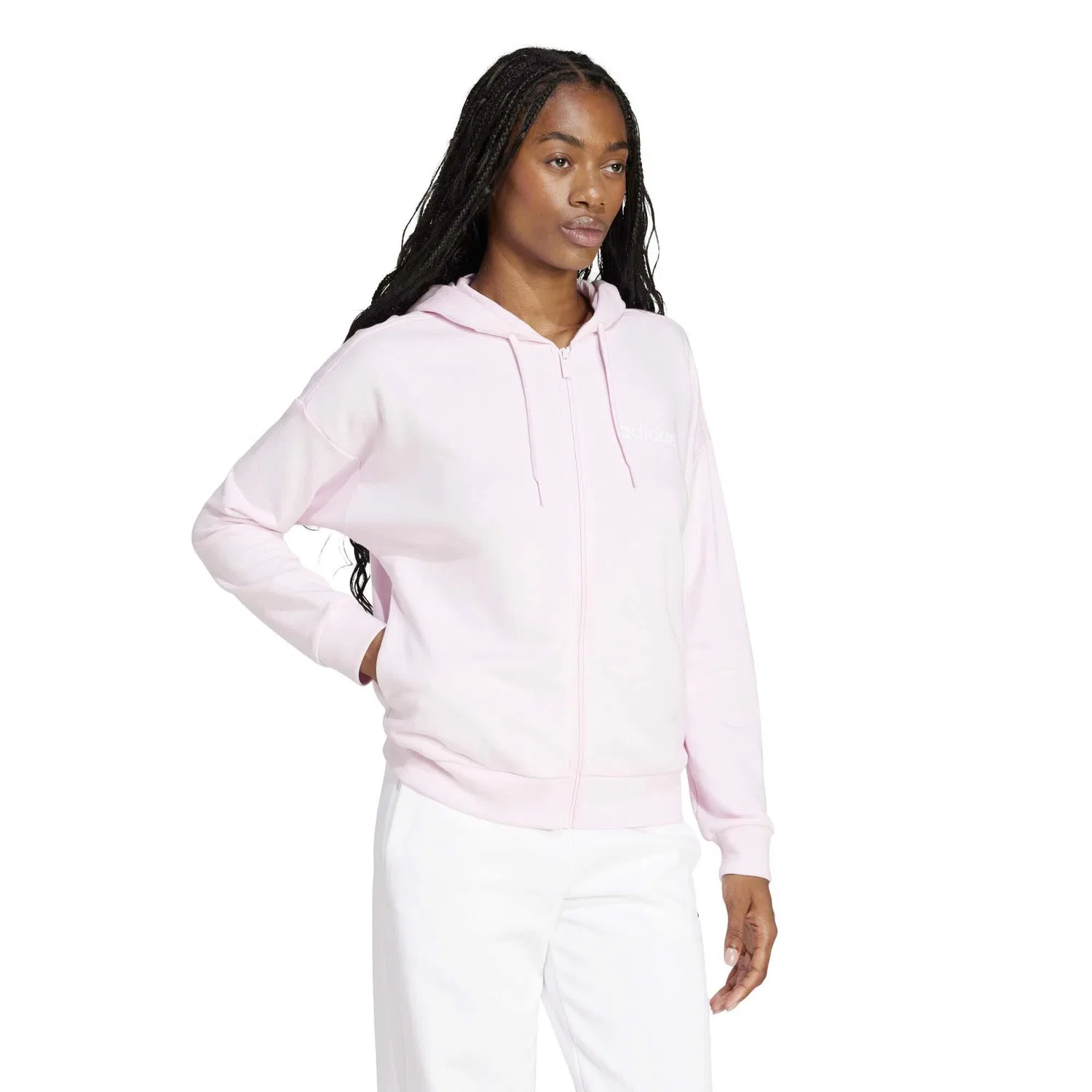 Женское худи с капюшоном и молнией Adidas Sport W Lin Ft Fz Hd Sweatshirt, Rosa — фото 2