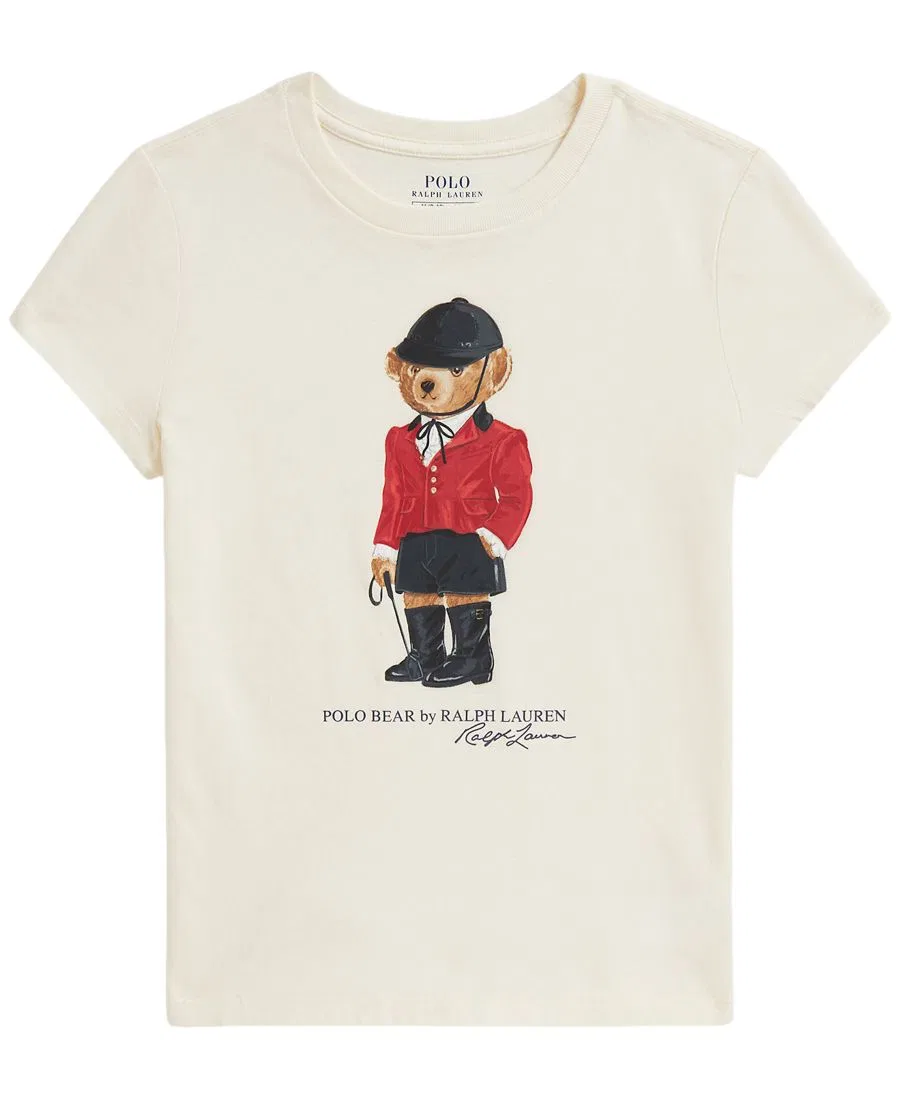 Хлопковая футболка Polo Bear с графическим рисунком для девочек 7-16 лет Polo Ralph Lauren, Clubhouse Cream