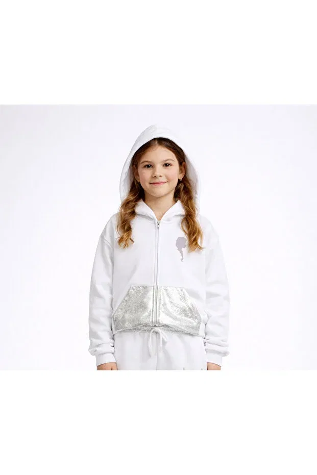 Детские свитшот с пайетками для девочек Zippered Mumuko, White
