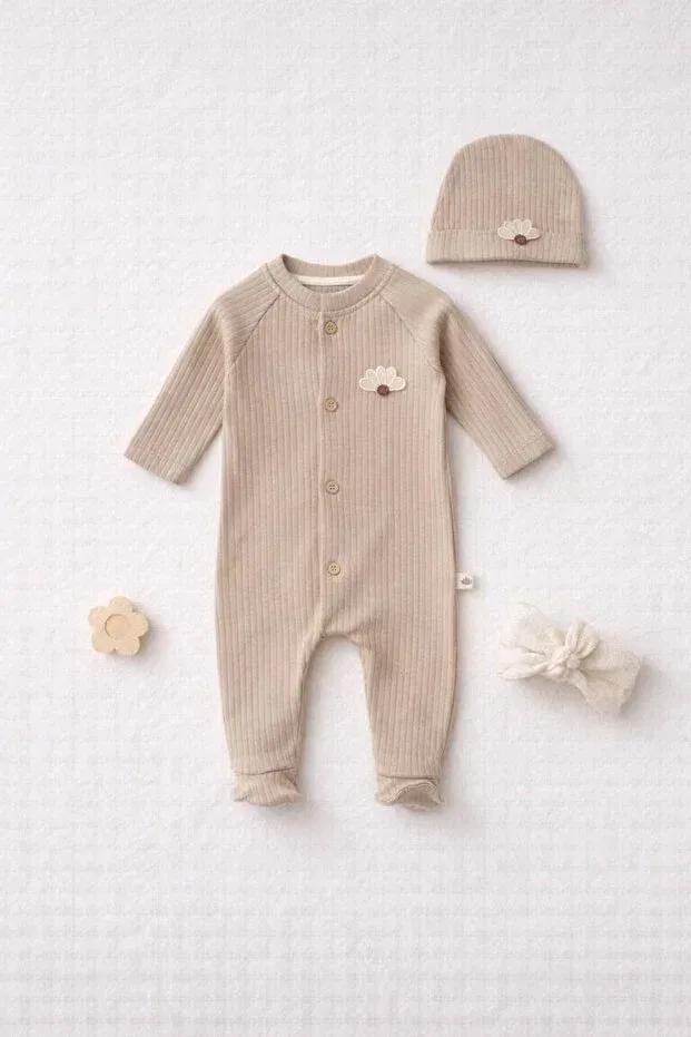 Детский комбинезон для новорожденных хлопковый Soft bear jumpsuit The Nest Kids, Beige