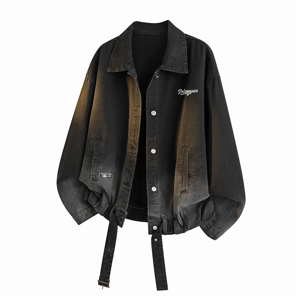 Детское джинсовое пальто с лацканами, прямой крой, Black, PAL ONGACO