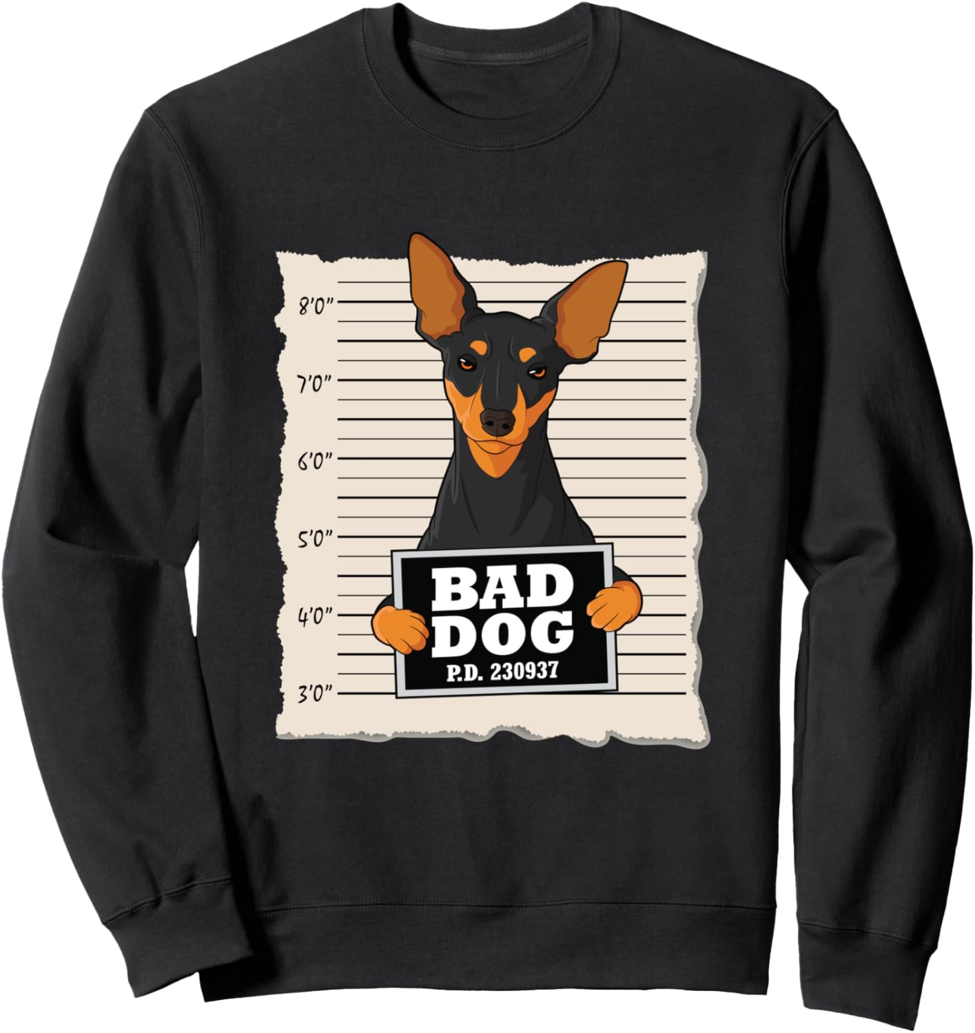 

Толстовка с изображением миниатюрного пинчера и надписью «Виновная собака» Bad Dog Mug Shot Miniature Pinscher, черный