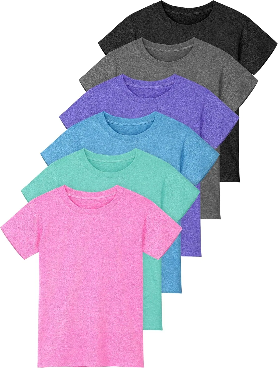 Футболки детские спортивные Poroka, набор 6 шт, Black, Dark Grey, Mint, Royal Purple, Blue, Pink