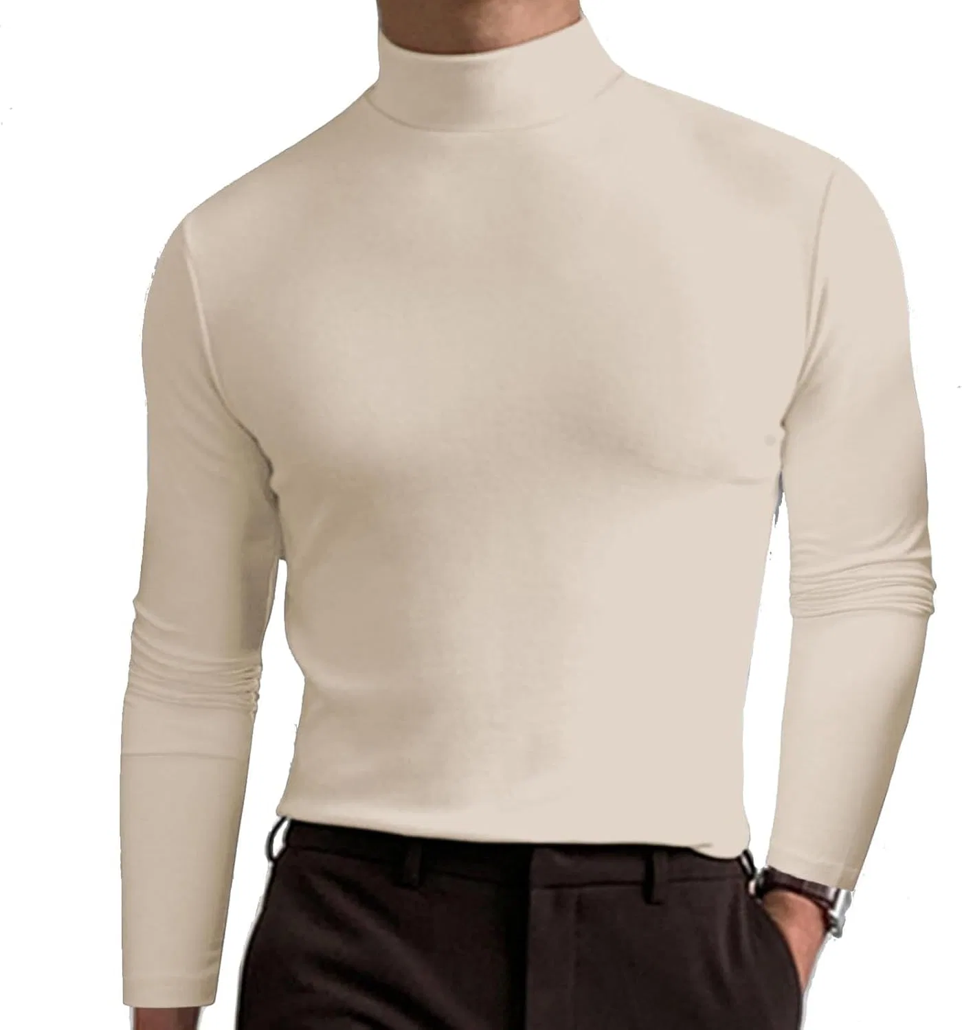 Мужская облегающая футболка с высокой горловиной, Beige